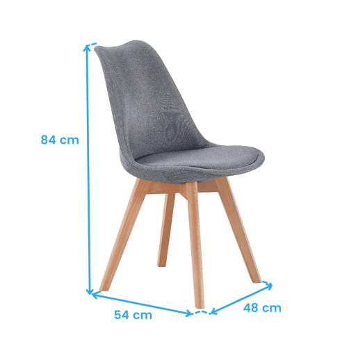 Conjunto de 2 cadeiras de jantar estofadas para cozinha, tecido estilo bistrô, cinza, 48x84x54 cm
