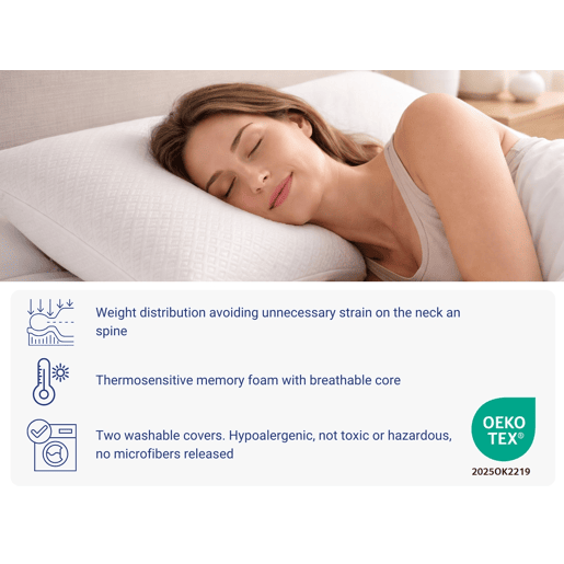 Pack 2 Almohadas Confort 70X35 - Viscoelástica. Desenfundable. Ergonomica