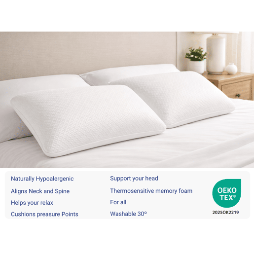 Pack 2 Almohadas Confort 70X35 - Viscoelástica. Desenfundable. Ergonomica