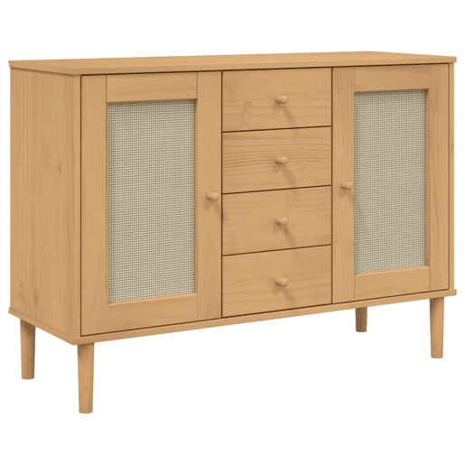 Aparador - Bufete - Móvei de apoio aspeto de vime 112x40x80cm pinho maciço castanho pt5060