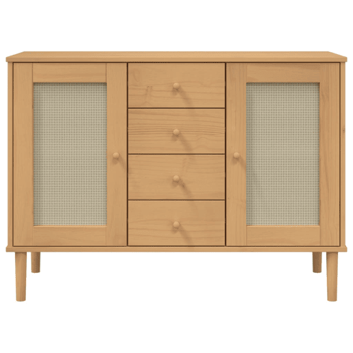 Aparador - Bufete - Móvei de apoio aspeto de vime 112x40x80cm pinho maciço castanho pt5060