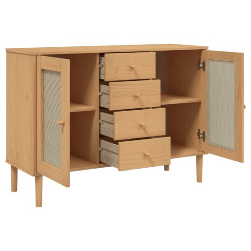 Aparador - Bufete - Móvei de apoio aspeto de vime 112x40x80cm pinho maciço castanho pt5060
