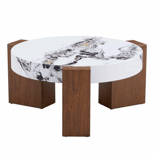 Conjunto de mesas de sala desmontáveis - MDF cor nogueira + vidro de segurança transparente de 0,6 cm - Combinável como mesa de café  Separado como duas mesas auxiliares - Cores: nogueira, branco