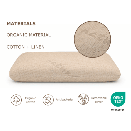 Almofada Látex 100% Algodão e linho 70X40 - Viscoelástico. Removível e lavável. ergonômico. 100% algodão e linho
