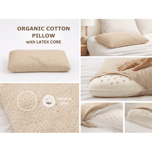 Almofada Látex 100% Algodão e linho 70X40 - Viscoelástico. Removível e lavável. ergonômico. 100% algodão e linho
