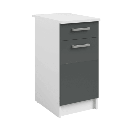 Armário de Cozinha Modular Vetro com 1 Gaveta e 1 Porta, Cinza Brilhante e Branco, 40x84x60 cm