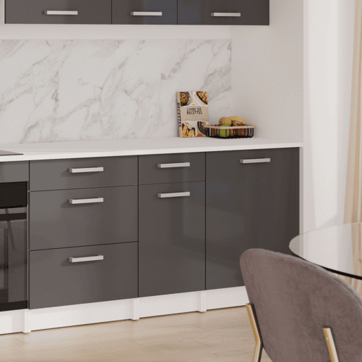 Armário de Cozinha Modular Vetro com 1 Gaveta e 1 Porta, Cinza Brilhante e Branco, 40x84x60 cm