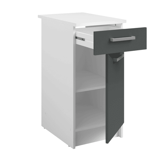 Armário de Cozinha Modular Vetro com 1 Gaveta e 1 Porta, Cinza Brilhante e Branco, 40x84x60 cm