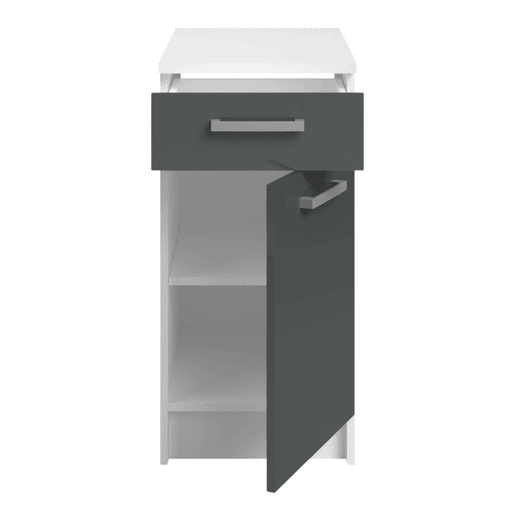 Armário de Cozinha Modular Vetro com 1 Gaveta e 1 Porta, Cinza Brilhante e Branco, 40x84x60 cm