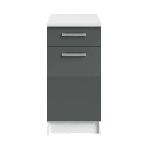 Armário de Cozinha Modular Vetro com 1 Gaveta e 1 Porta, Cinza Brilhante e Branco, 40x84x60 cm