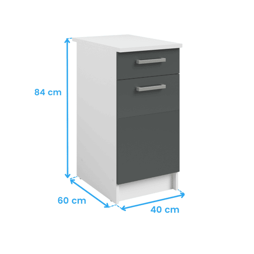 Armário de Cozinha Modular Vetro com 1 Gaveta e 1 Porta, Cinza Brilhante e Branco, 40x84x60 cm