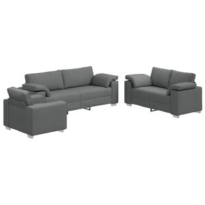 vidaXL Sofá 3 pcs Cinza Escuro Tecido de mistura de linho
