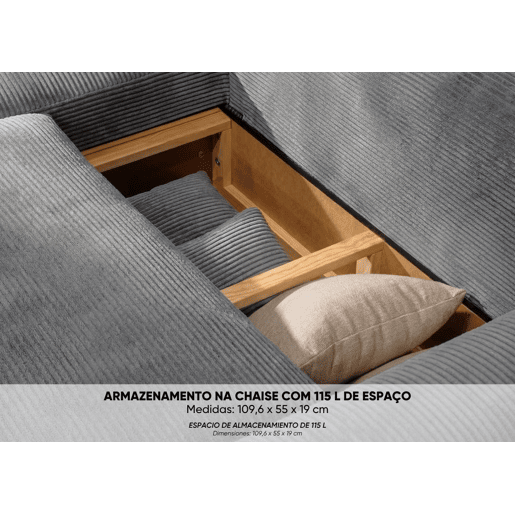 Sofá-Cama Chaise Longue BUDWING Lauren Cinza - 3 Lugares - 269x158x96 cm Sofá-Cama Chaise Longue BUDWING Lauren Cinza - 3 Lugares - 269x158x96 cm