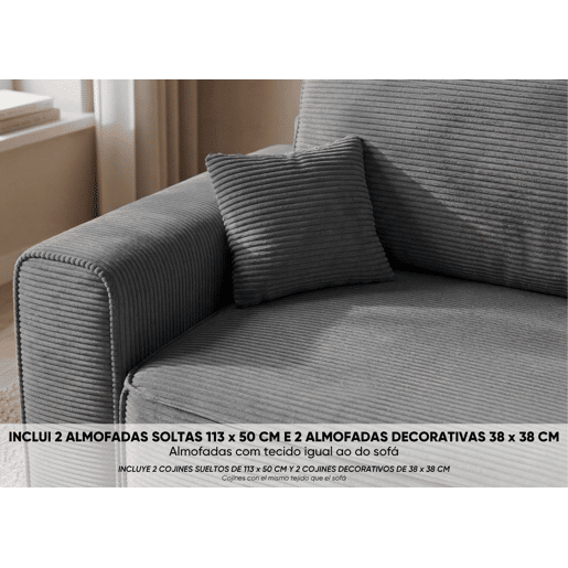 Sofá-Cama Chaise Longue BUDWING Lauren Cinza - 3 Lugares - 269x158x96 cm Sofá-Cama Chaise Longue BUDWING Lauren Cinza - 3 Lugares - 269x158x96 cm