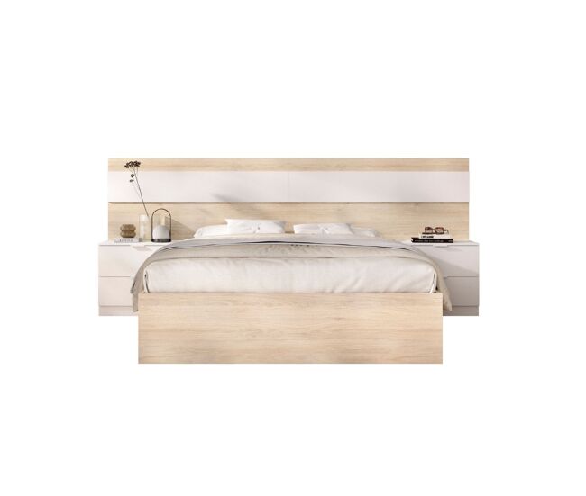 Conjunto de dormitorio niza cabecero + 2 mesitas + aro natural/blanco