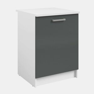 Armário de Cozinha de Base, Vetro Módulo Inferior 1 Porta Cinza Brilhante e Branco 60x84x60 cm