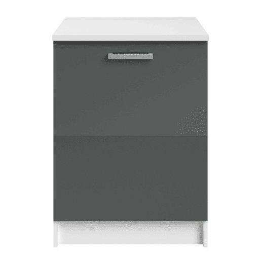 Armário de Cozinha de Base, Vetro Módulo Inferior 1 Porta Cinza Brilhante e Branco 60x84x60 cm