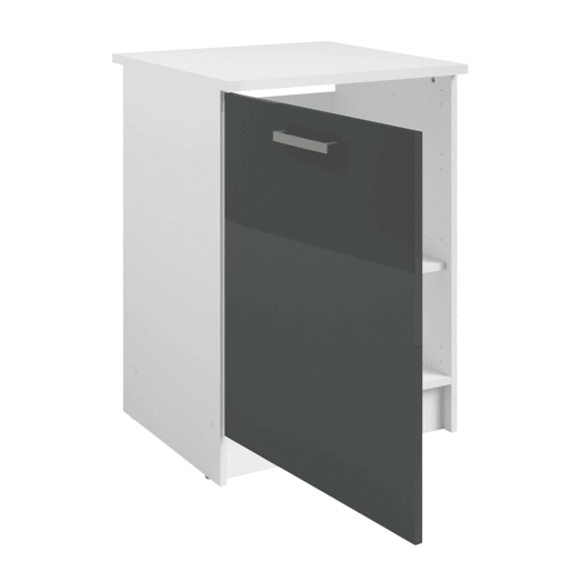 Armário de Cozinha de Base, Vetro Módulo Inferior 1 Porta Cinza Brilhante e Branco 60x84x60 cm