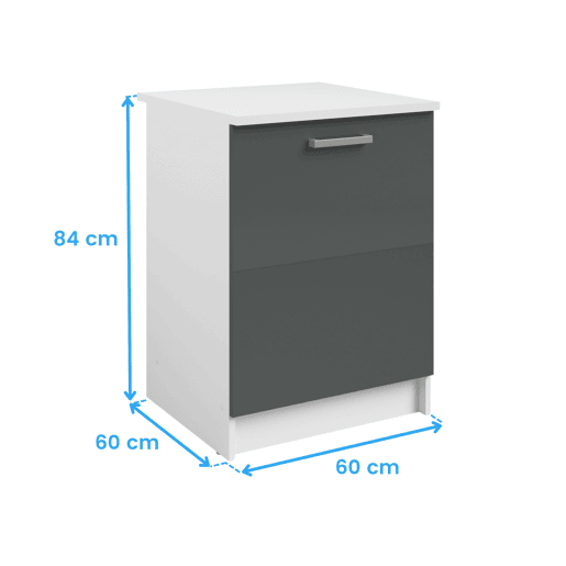 Armário de Cozinha de Base, Vetro Módulo Inferior 1 Porta Cinza Brilhante e Branco 60x84x60 cm