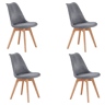 Conjunto de 4 cadeiras de jantar estofadas para cozinha, tecido estilo bistrô, cinza, 48x84x54 cm