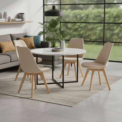 Conjunto de 2 cadeiras de jantar estilo bistrô, estofadas, com encosto em tecido, bege, 48x84x54 cm