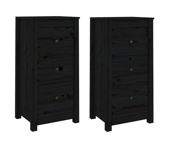 Aparador - muebles de almacenamiento 2 uds madera maciza de pino negro 40x35x80 cm es5251