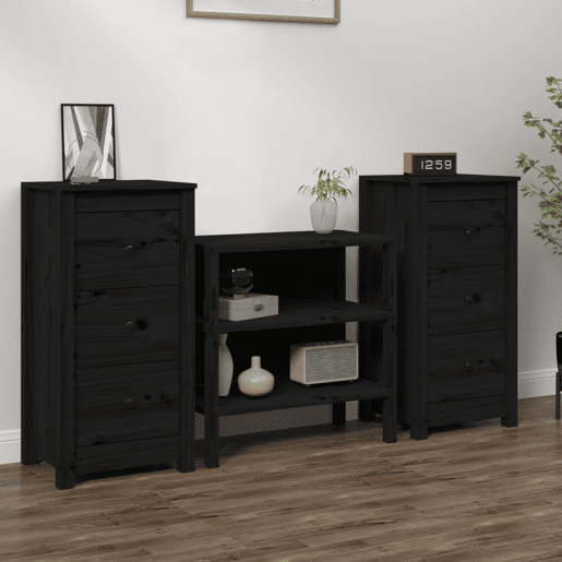 Aparadores - Bufetes - Móveis de apoio 2 pcs 40x35x80 cm madeira de pinho maciça preto pt5251