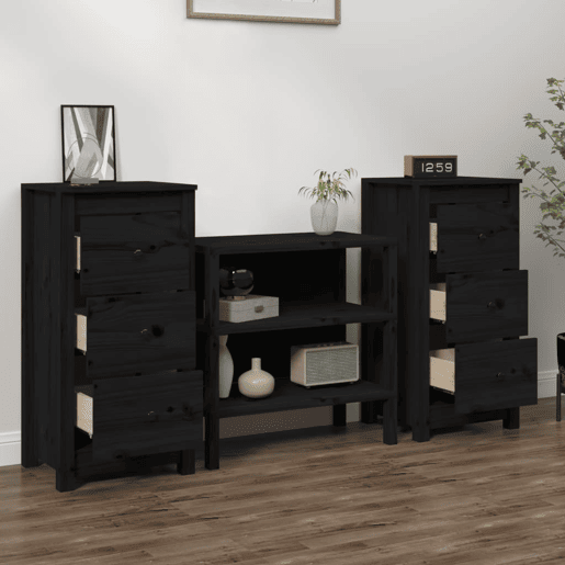 Aparadores - Bufetes - Móveis de apoio 2 pcs 40x35x80 cm madeira de pinho maciça preto pt5251