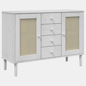 Aparador - Bufete - Móvei de apoio aspeto de vime 112x40x80 cm pinho maciço branco pt1647