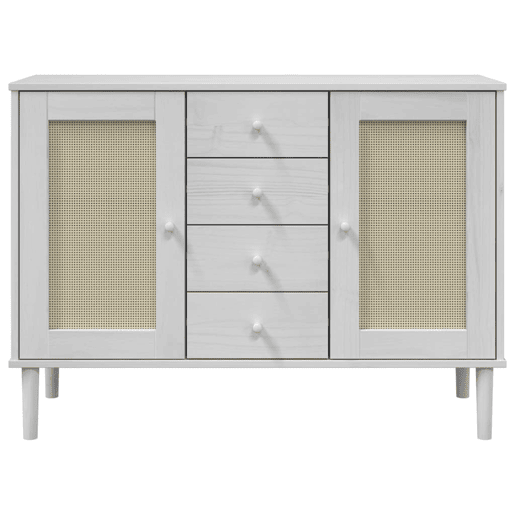 Aparador - Bufete - Móvei de apoio aspeto de vime 112x40x80 cm pinho maciço branco pt1647