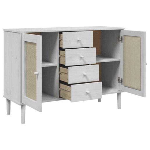 Aparador - Bufete - Móvei de apoio aspeto de vime 112x40x80 cm pinho maciço branco pt1647