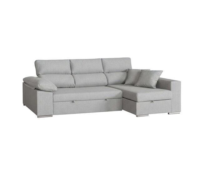 Sofá Cama Esquinero 3 Plazas Milano - Chaise Longue Derecho con Almacenaje, Asientos deslizantes, Gris 260x98x98 cm