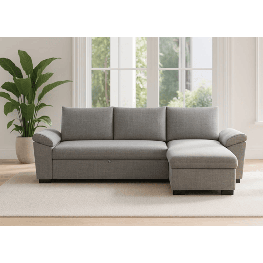 Sofá-Cama 3 Lugares BUDWING Lorenzo Cinzento + Chaise com Arrumação + Braço Tipo Sesta (248,5 x 157 x 89 cm u2013 Reversível Lado EsquerdoDireito)