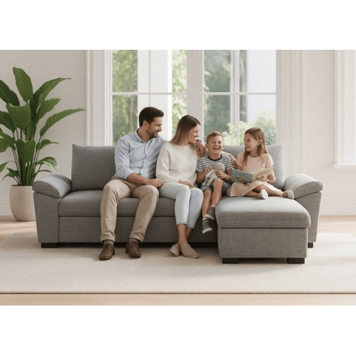 Sofá-Cama 3 Lugares BUDWING Lorenzo Cinzento + Chaise com Arrumação + Braço Tipo Sesta (248,5 x 157 x 89 cm u2013 Reversível Lado EsquerdoDireito)
