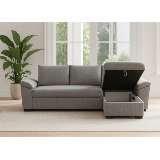 Sofá-Cama 3 Lugares BUDWING Lorenzo Cinzento + Chaise com Arrumação + Braço Tipo Sesta (248,5 x 157 x 89 cm u2013 Reversível Lado EsquerdoDireito)