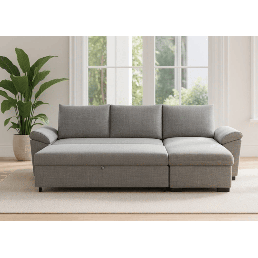 Sofá-Cama 3 Lugares BUDWING Lorenzo Cinzento + Chaise com Arrumação + Braço Tipo Sesta (248,5 x 157 x 89 cm u2013 Reversível Lado EsquerdoDireito)