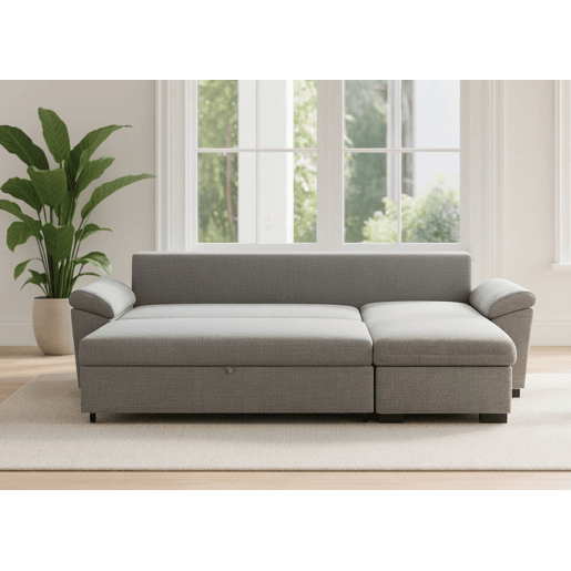 Sofá-Cama 3 Lugares BUDWING Lorenzo Cinzento + Chaise com Arrumação + Braço Tipo Sesta (248,5 x 157 x 89 cm u2013 Reversível Lado EsquerdoDireito)
