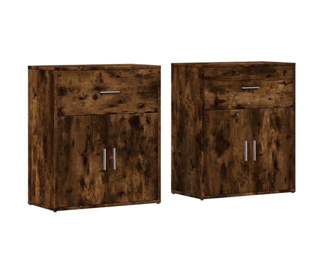 Aparador - mueble de almacenamiento de madera de ingeniería 2 uds roble ahumado 60x31x70cm es3119