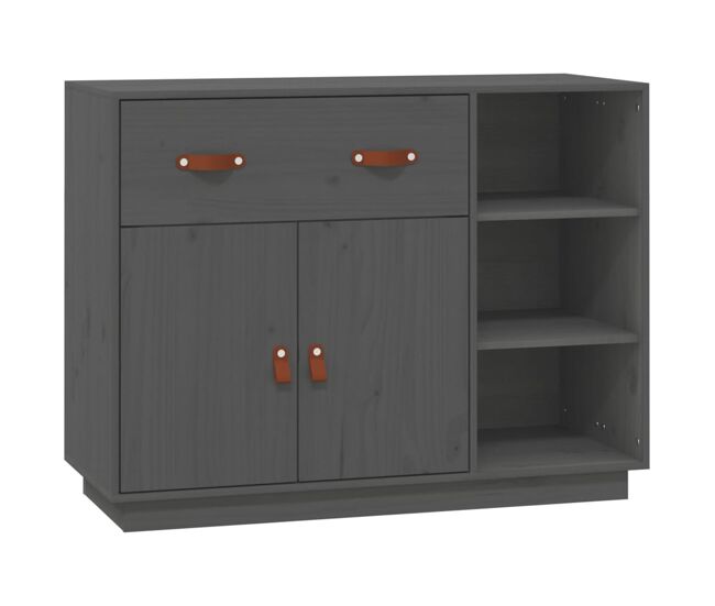 Aparador - mueble de almacenamiento de madera maciza de pino gris 98,5x40x75 cm es3977