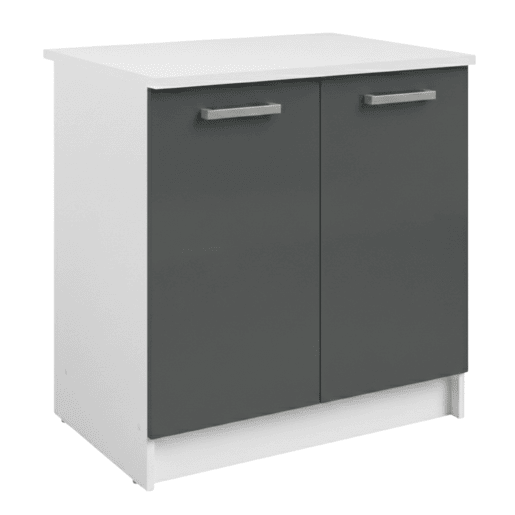 Armário para pia, Vetro, armário de cozinha com 2 portas e 1 prateleira, cinza brilhante e branco, 80x84x60 cm