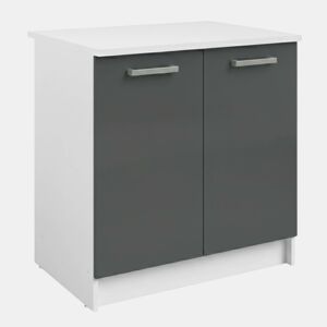 Armário para pia, Vetro, armário de cozinha com 2 portas e 1 prateleira, cinza brilhante e branco, 80x84x60 cm