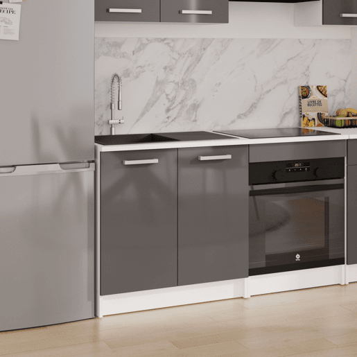 Armário para pia, Vetro, armário de cozinha com 2 portas e 1 prateleira, cinza brilhante e branco, 80x84x60 cm