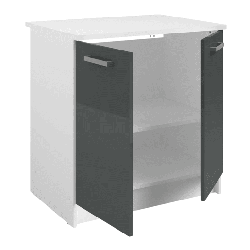 Armário para pia, Vetro, armário de cozinha com 2 portas e 1 prateleira, cinza brilhante e branco, 80x84x60 cm