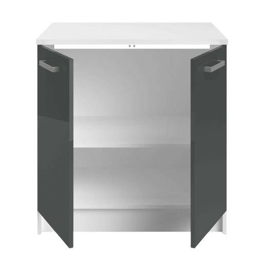 Armário para pia, Vetro, armário de cozinha com 2 portas e 1 prateleira, cinza brilhante e branco, 80x84x60 cm