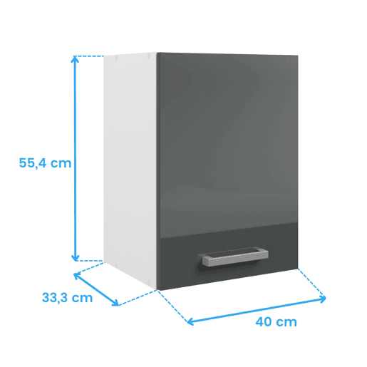 Armário de cozinha suspenso, armário de parede com 1 porta, cinza brilhante e branco, 40x55x33 cm Armário de cozinha suspenso, armário de parede com 1 porta, cinza brilhante e branco, 40x55x33 cm