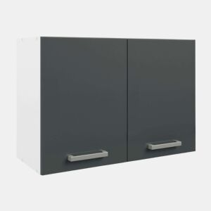 Armário de cozinha suspenso, escorredor de louça de parede com duas portas, branco e cinza brilhante, 80x55x33 cm