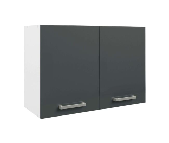 Armario colgante de cocina, escurreplatos de pared con dos puertas blanco y gris brillante 80x55x33 cm