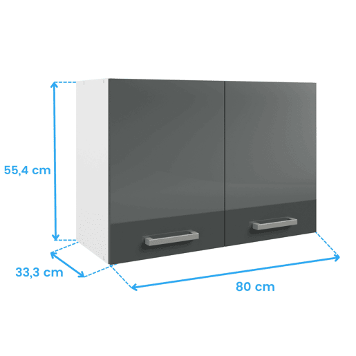 Armário de cozinha suspenso, escorredor de louça de parede com duas portas, branco e cinza brilhante, 80x55x33 cm Armário de cozinha suspenso, escorredor de louça de parede com duas portas, branco e cinza brilhante, 80x55x33 cm
