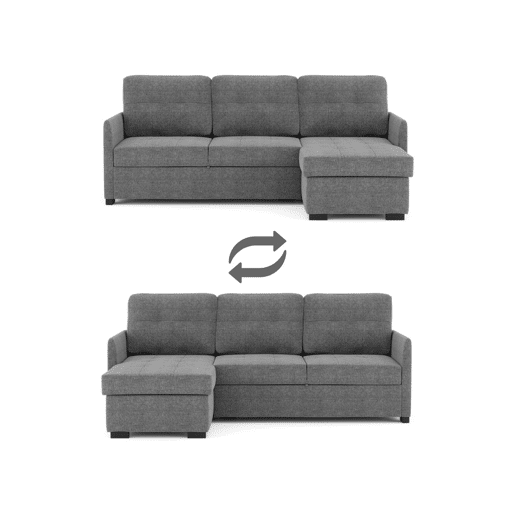 Sofá-Cama 3 Lugares BUDWING Enzo Cinza com Chaise Reversível Lado EsquerdoDireito (218x152x88 cm)