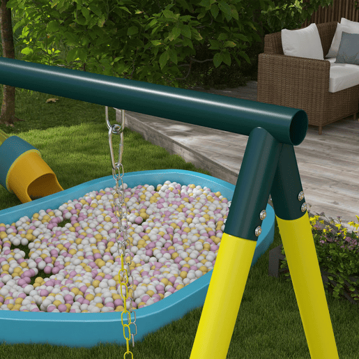 Outsunny Baloiço Infantil 4 em 1 com Baloiço Ninho e Individual Rede de Escalada Cesto de Basquetebol Escada Carga 160 kg para Exterior Parque Infantil para Crianças de 3 a 8 Anos Amarelo